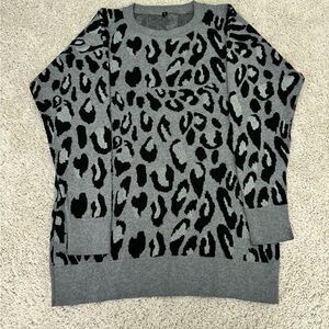 Gray Leopard Print Women's Sweater